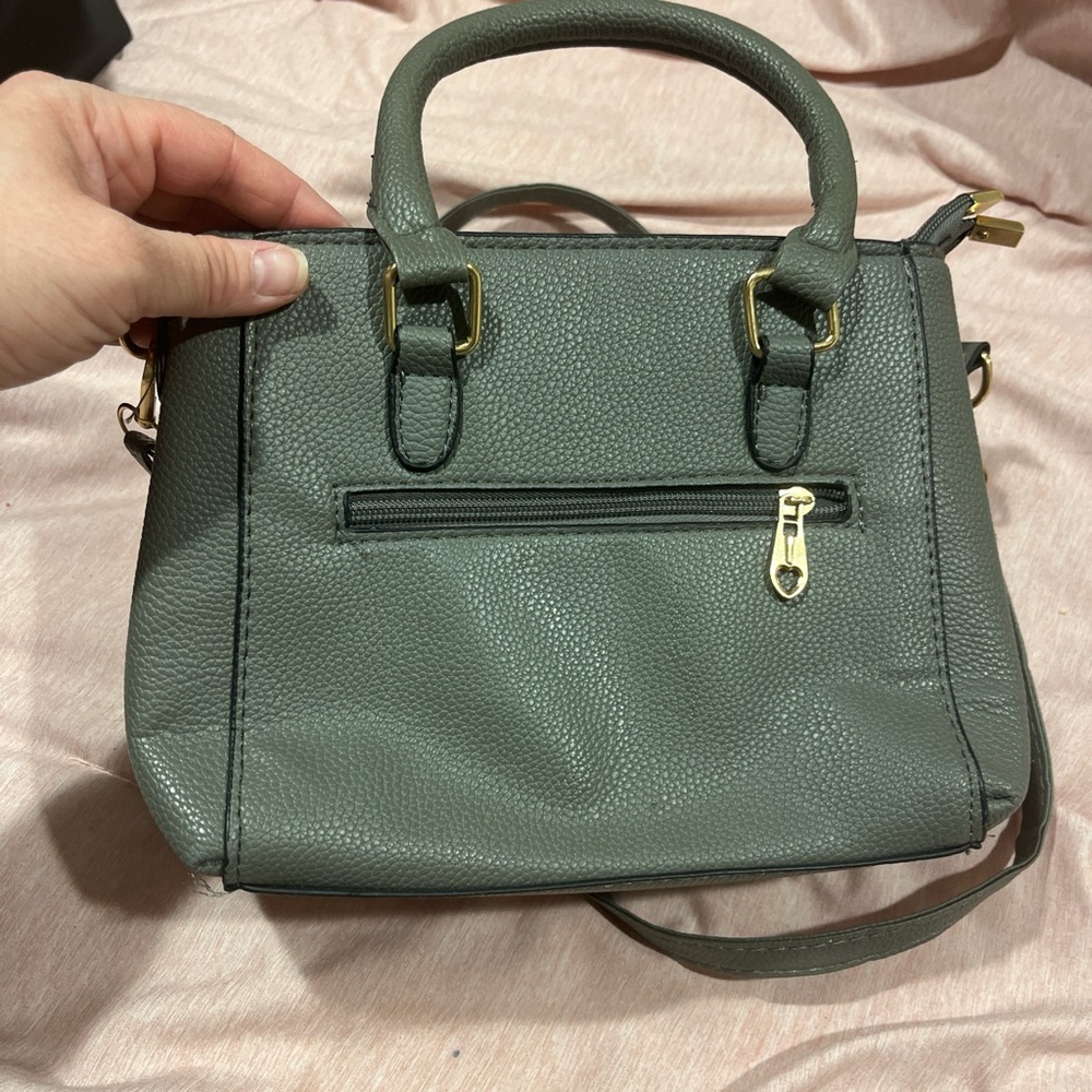 Sophisticated Green Satchel with Gold Accents